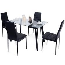 Kchex 5pcs Dining Set Tempered Glass Top Table 4 Chairs Kitchen Furniture Superior Tempered Glass Table Side Chairs Dining Furniture Dining Table In Kitchen