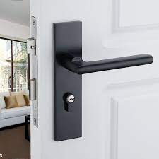 Black Solid Space Aluminum Door Locks Continental Bedroom Minimalist Interior Door Handle Lock Cylinder Securi Door Handles Doors Interior Bedroom Door Handles