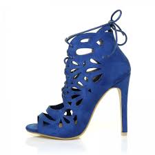 Royal Blue Lace Up Heels Laser Cut Suede Peep Toe Heels For Formal Event Party Fsj