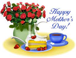 Happy Mother's Day Design of Cake and Tea with a Rose Bouquet - Royalty Free  Clip Art Picture