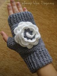 Crochet Gold Mitten With Flower Eldiven Orgu Modelleri Ve Orgu Isleri