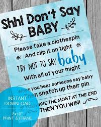 Printable Don T Say Baby Clothespin Baby Shower Game Blue Green Watercolor Baby Shower Fun Baby Shower Clothes Pin Baby Shower