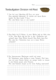 Textaufgaben Division Mit Rest Klasse 2 3 Unterrichtsmaterial Im Fach Mathematik In 2020 Division Mit Rest Division Erste Klasse