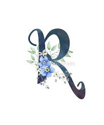 Monogram R Embellished With Pretty Wild Blue Flowers And Leaves Perfect Monogram Design On Shirts Apparel Stickers Phone Lukisan Huruf Seni Huruf Inisial