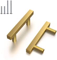 | how to build kitchen cabinets! 10 Pcs 2 1 2 Inch Cabinet Drawer Pulls Handles Gold Brushed Square T Bar Dresser Cupboard Kitchen Hardware Brass Finish Diameter 12mm 0 5 Inch Amazon Com