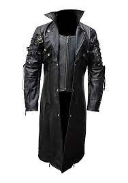 Mens Real Black Leather Goth Matrix Trench Coat Steampunk Gothic At Amazon Men S Clothing Store Black Leather Coat Leather Coat Trench Coat