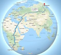 This Map Potentially Shows One Of The World S Longest Uninterrupted Walks From Cape Town South Africa To Magadan Russia A Distance Of 22 387km 13 910 Miles In 2020 Map Cape Town Earth Map