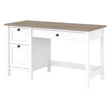 Poplar wood, mdf, lacquer, high gloss with extra coding color: Bush Furniture Mayfield 54w Computer Desk W Drawers In Pure White Shiplap Gray Mad254gw2 03