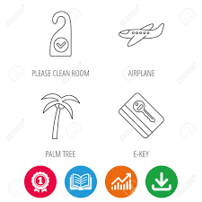 Palm Tree Air Plane And E Key Icons Clean Room Linear Sign
