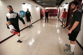 Niklas Hjalmarsson Takes Part In A Game Of Hallway Soccer In The United Center Basement Before Game 2 Chicago Blackhawks Blackhawks Hockey Blackhawks