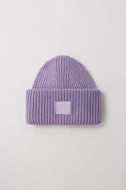 Acne Studios Lavender Purple Beanie Is Rib Knitted From A Soft Wool And Accented With A Face Embroidered Patch On The Front Beanie Hats Beanie Cute Beanies