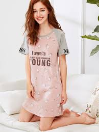 Letter Print Split Side Dress Shein Sheinside Girly Outfits Cute Sleepwear Women Nightwear
