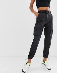 Bershka Black Cargo Pants With Chain Bershka Belted Utility Pant In Black Asos Bershka Outfit Sportswear Outfits Winter Fashion Outfits