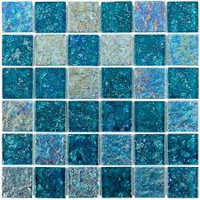 Laguna Iridescent Aquamarine 2x2 Glass Tile Glass Tile Pebble Tech Pool Aqua Tiles