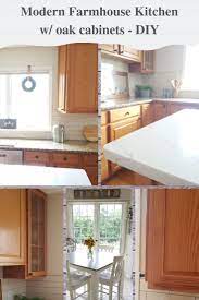 Diy farmhouse kitchen cabinets remain trendy more than ever, besides you are free to use your favorite wooden, color, and hardware options. Modern Farmhouse Kitchen W Oak Cabinets Modern Farmhouse Kitchens Honey Oak Cabinets Modern Oak Kitchen