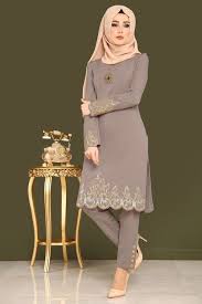 Modaselvim Kombin Gold Varak Detay Pantolonlu 2 Li Takim Asm2020 Vizon Muslim Fashion Dress Muslimah Fashion Outfits Casual Party Dresses