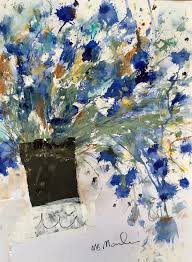 Wildflower Series Bachelor Buttons 18x24 Mixed Media On Paper Sold Painting Art All Art