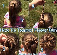 Step By Step Guide On How To Create A Twisted Flower Bun Hair Styles Girl Hair Dos Girl Hairstyles
