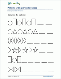 Reproducibles to help students learn to tell time to the hour, half hour, quarter hour and minute. Patterns Of Shapes Worksheets K5 Learning