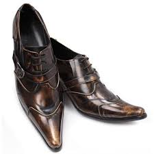 Mens Metallic Bronze Leather Lace Up High Heel Pointy Dress Shoes Sku 1100274 Pointy Toe Heels Dress Shoes Men Buckle Loafers