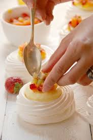 Meringue Nests With Lemon Curd Mousse And Fruit Salsa Lemon Recipes Pavlova Recipe Meringue Desserts