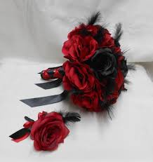 This romantic bouquet features red roses, carnations, and greenery branches. Wedding Bridal Bouquet Your Colors 2 Piece Red Black Rose Etsy