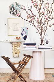 Round Entry Table With Antique Floating Console Table In Atlanta Home Entryway On Thou Swell Thouswellblog Entry Table Decor Round Table Decor Entry Table
