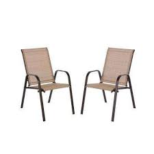Mix And Match Brown Stackable Sling Outdoor Dining Chair In Cafe 2 Pack Outdoor Dining Chairs Patio Dining Chairs Wicker Dining Chairs