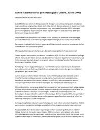 Ini mengakibatkan pencemaran selain dari pembakaran terbuka, bahan api dan asap kenderaan yang. Minda Ancaman Serius Pemanasan Global Metro 26 Mei 2009