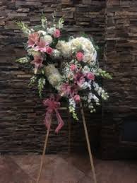 Casket saddles 1/2 block foam. Peaceful Double Open Heart W Pink Clusters Standing Heart Spray In La Mirada Ca Funeral Flowers For Less