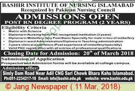 Bashir Institute Of Nursing Islamabad Admissions 2018 Computer Zila