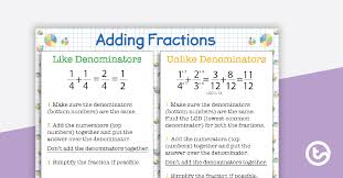 An improper fraction is formed when the number in denominator is smaller than the number in the. Addition And Subtraction Of Fractions Posters