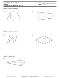 Area Of Trapezoids Rhombuses And Kites Geometry Worksheets Rhombus Trapezoid