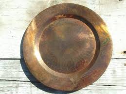 Juliska pewter stoneware charger plate. Heavy Solid Copper Charger Plates Or Trays Hand Hammered And Burnished
