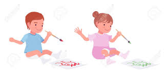 Toddler Child Little Boy And Girl Drawing A Picture With Paints Royalty Free Cliparts Vectors And Stock Illustration Image 152427452