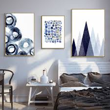 Gray abstract art geometric poster 4 piece wall art pastel art shapes print gray blue art geometric line art downloadable prints modern art. Modern Geometric Wall Art Abstract Geometric Canvas Painting Watercolour Posters And Prints Navy Blue Pictures For Living Room Painting Calligraphy Aliexpress