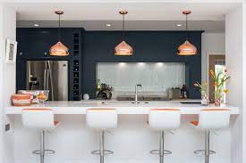 Give your white kitchen a stylish twist by adding gray to the mix. Kitchen In Navy White And Grey With Orange And Copper Accents Contemporary Kitchen Edinburgh By Christopher Howard Houzz Uk