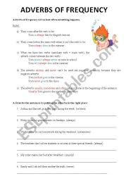 Adverb of degree modifying example extremely quite just almost very too enough adjective adjective verb Adverbs Of Frequency Esl Worksheet By Maggie2009