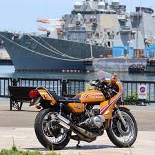 レトロ on instagram kawasaki カワサキ 川崎重工 750ss mach マッハ 2stroke 2ストローク kawasakitriple caferacer 神奈川 横須賀 ヴェルニー公園 イージス艦 海上自衛隊横須賀基地 旧車バイク カワサキ 川崎重工