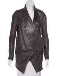 Yigal Azrouel Leather Knit Accented Jacket Asymmetric Jacket Drape Jacket Jackets
