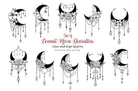 Silhouette of moon and star. Set Of Crescent Moon Decoration Graphic By Allmostudio Creative Fabrica In 2020 Moon Decor Geometry Tattoo Graphic Arts Illustration
