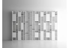 Mdf wood with both mocha brown wood grain and solid white finishes, brass, acrylic, and leather handles. Random Box Mdf Italia Bookcase Milia Shop