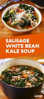 Sausage White Bean Kale Soup Is Our Newest Healthy Obsession Recipe Kale Soup Recipes White Bean Kale Soup Bean Soup Recipes