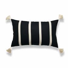 Black And White Lumbar Pillow With Tassels Moroccan Tassel Neutral Lumbar Pillow Cover Stripes Black Beige 12 X20 Natural Pillows Chunky Knit Throw Blanket Pillows