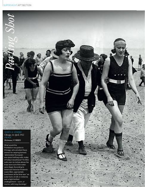 Prohibition era police in Chicago arrested these women for wearing banned 'abbreviated' European one-piece bathing suits #costume #swimwear #vintage