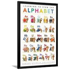 childrens american sign language alphabet education chart framed poster wall art by gerard aflague collection