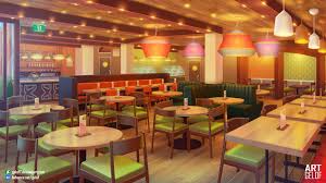 Cafe Background Colorful Cafe Cozy Cafe Bookshelves Built In
