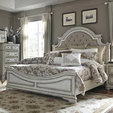 Magnolia Manor Distressed Antique White Upholstered King Bed King Upholstered Bed Queen Upholstered Bed White Upholstered Bed