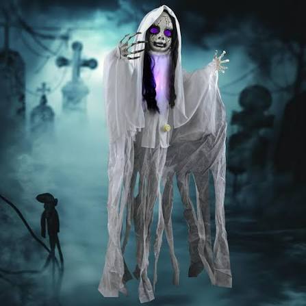 43 Inch Outdoor Halloween Decoration, Light Up Scary Girl Hanging Ghost Decor with Glowing Purple Head, Creepy Haunted House Prop for Yard, Patio, Lawn, Garden & Halloween Party | Michaels