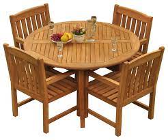 Teak patio dining table set. 5 Piece Outdoor Patio Teak Dining Set 52 Round Table 4 Devon Arm Chairs Craftsman Outdoor Dining Sets By Teak Deals Houzz